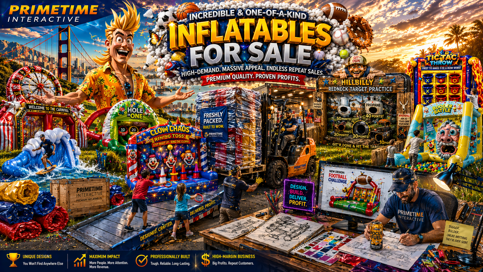 Inflatable Games for Sale Commercial Interactive Sports Carnival Games bounce houses for sale Prime Time Interactive