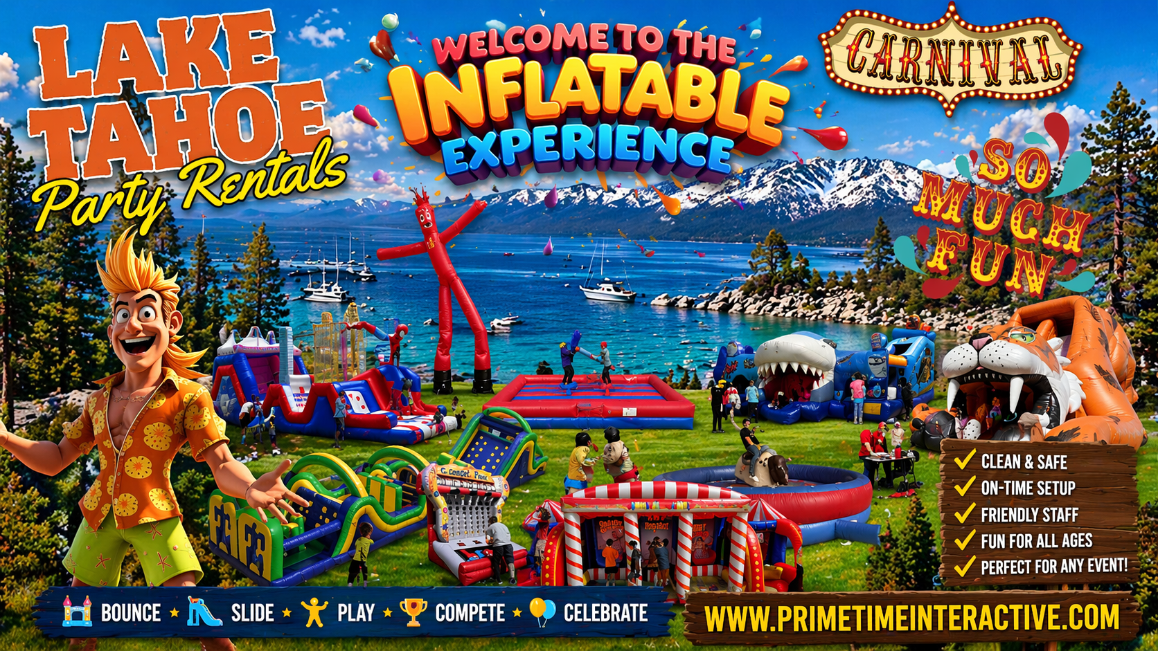 Tahoe Prime Time Interactive northern california and bay area kids fun items party rental inflatable games bounce houses and ideas for kids teens adults children