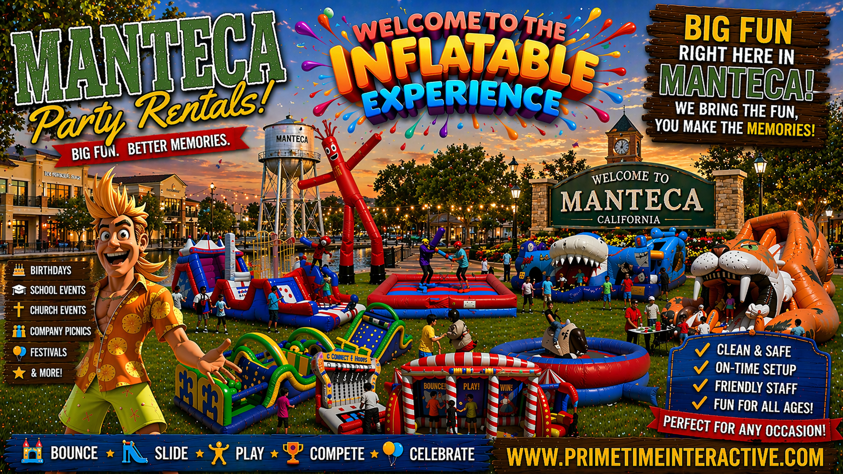 Manteca Prime Time Interactive northern california and bay area kids fun items party rental inflatable games bounce houses and ideas for kids teens adults children's special events