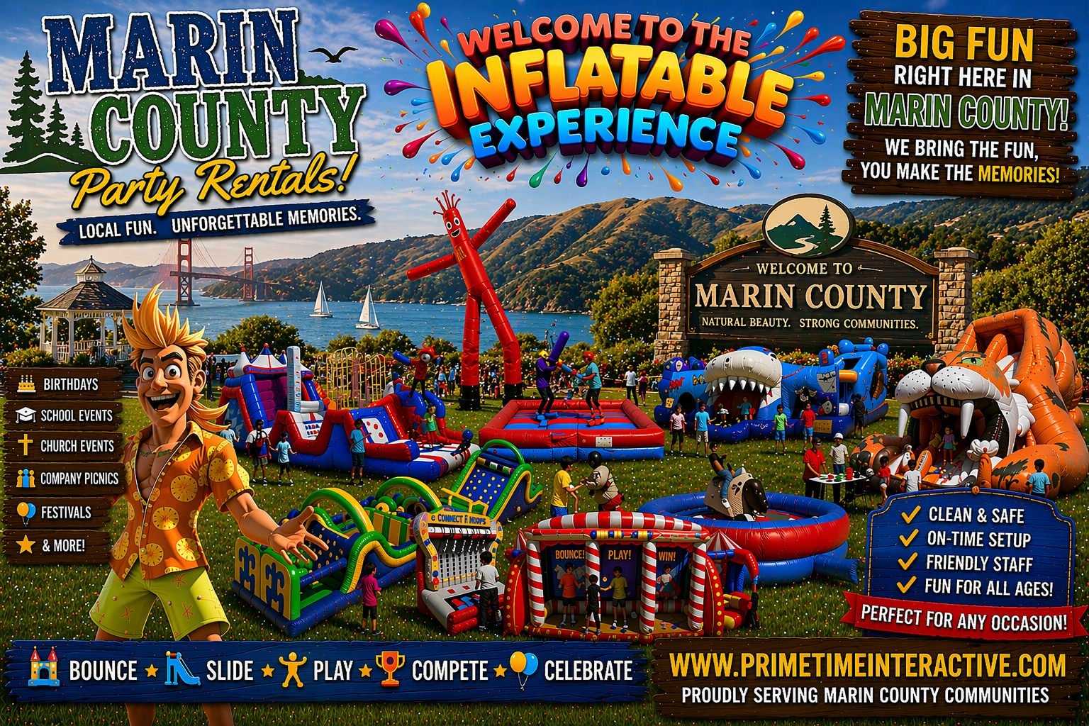 Marin county Prime Time Interactive northern california and bay area kids fun items party rental inflatable games bounce houses and ideas for kids teens adults children's special events