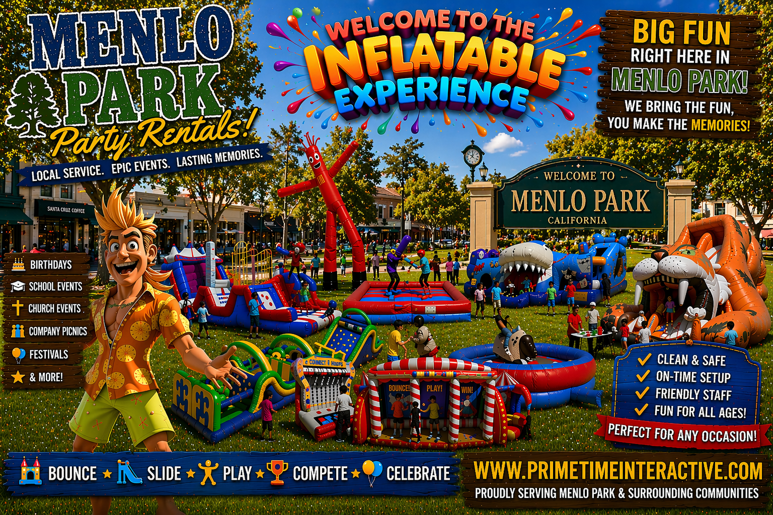 menlo park Prime Time Interactive northern california and bay area kids fun items party rental inflatable games bounce houses and ideas for kids teens adults children's special events
