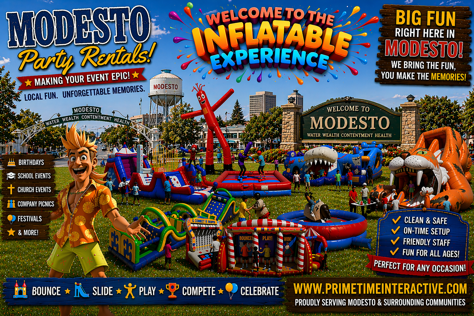 Modesto Prime Time Interactive northern california and bay area kids fun items party rental inflatable games bounce houses and ideas for kids teens adults children's special events