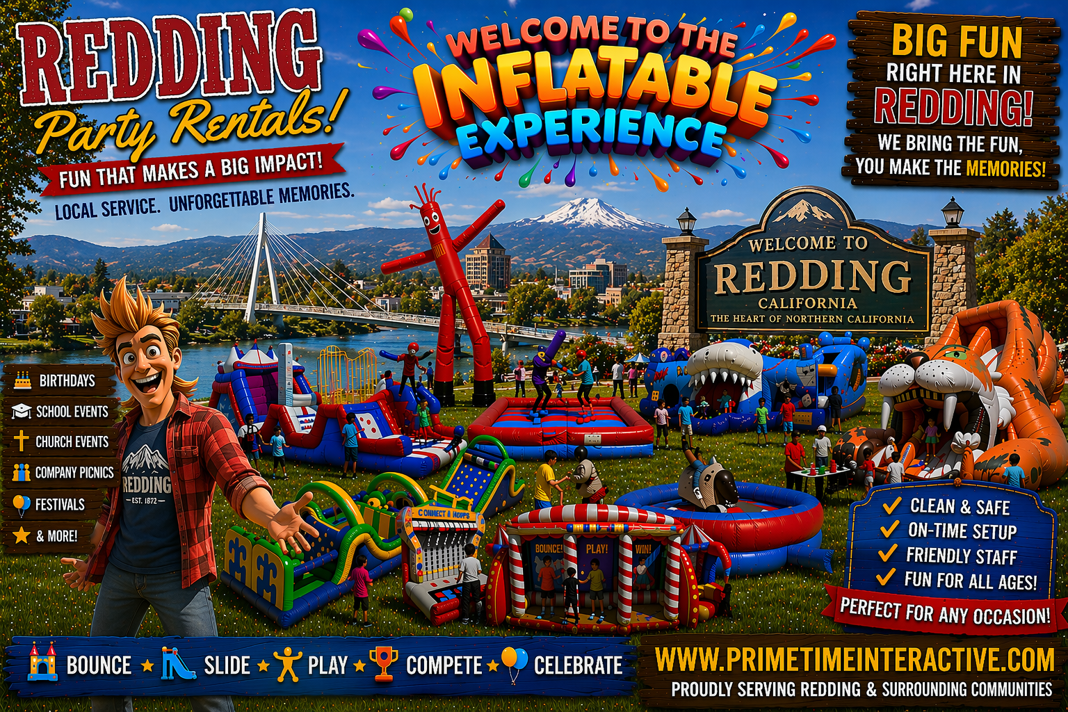 Redding Palo Cedro Prime Time Interactive northern california and bay area kids fun items party rental inflatable games bounce houses and ideas for kids teens adults children's special events