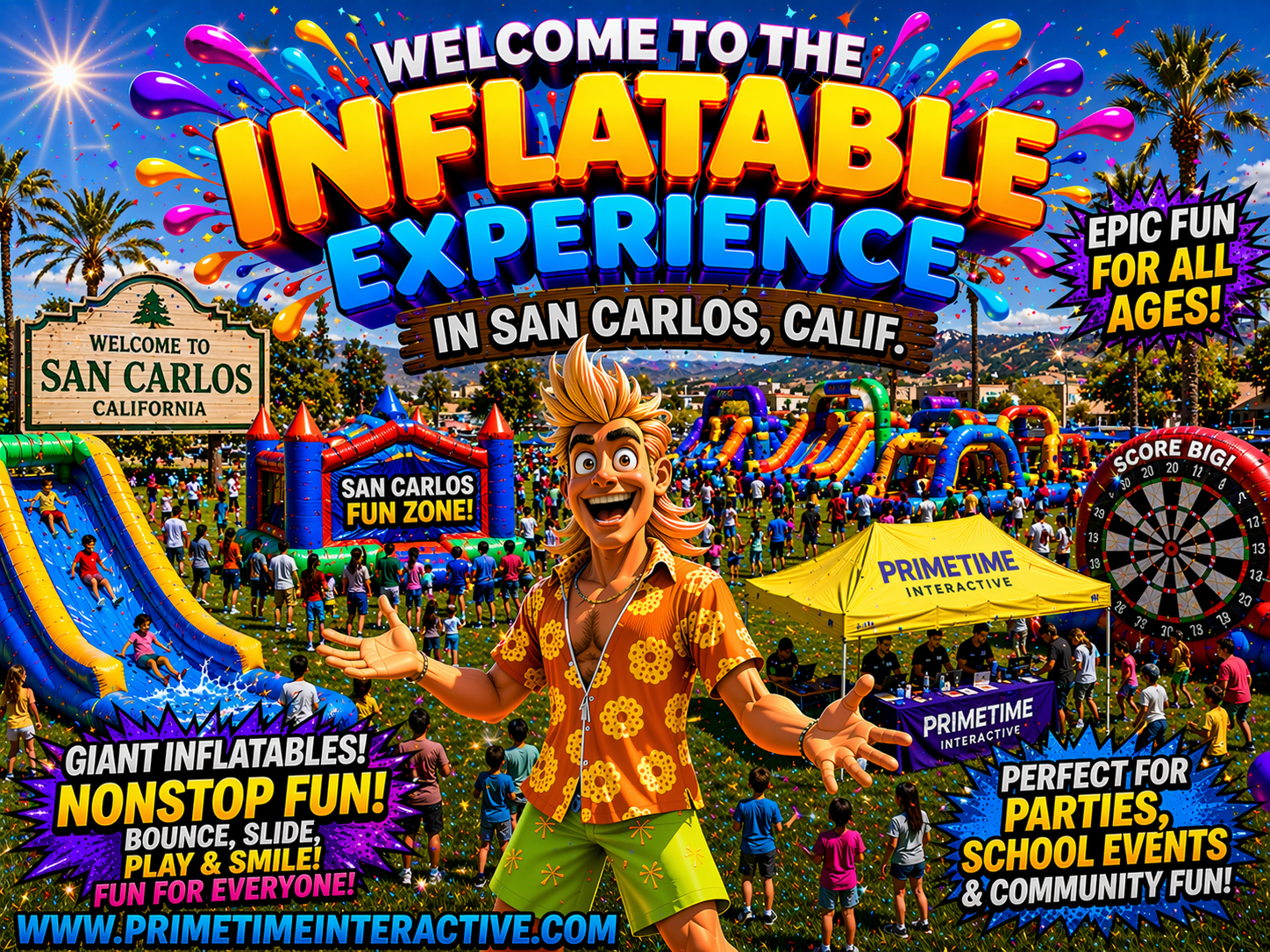 San Carlos Prime Time Interactive northern california and bay area kids fun items party rental inflatable games bounce houses and ideas for kids teens adults children's special events