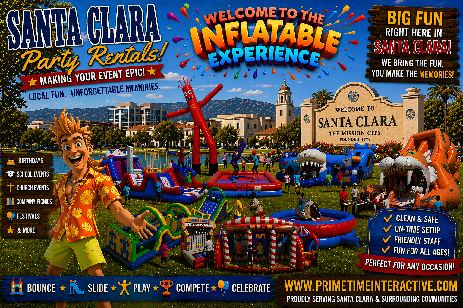 santa clara Prime Time Interactive northern california and bay area kids fun items party rental inflatable games bounce houses and ideas for kids teens adults children's special events