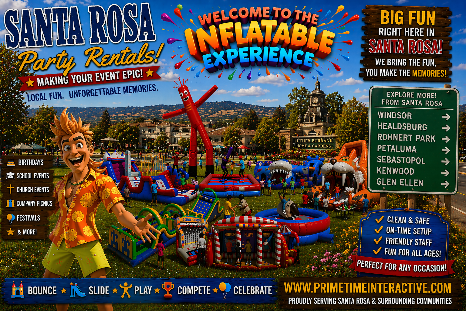 santa rosa Prime Time Interactive northern california and bay area kids fun items party rental inflatable games bounce houses and ideas for kids teens adults children's special events