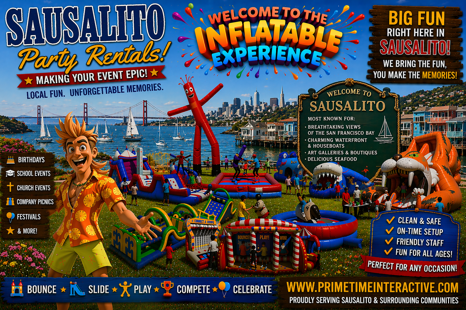 sausalito Prime Time Interactive northern california and bay area kids fun items party rental inflatable games bounce houses and ideas for kids teens adults children's special events