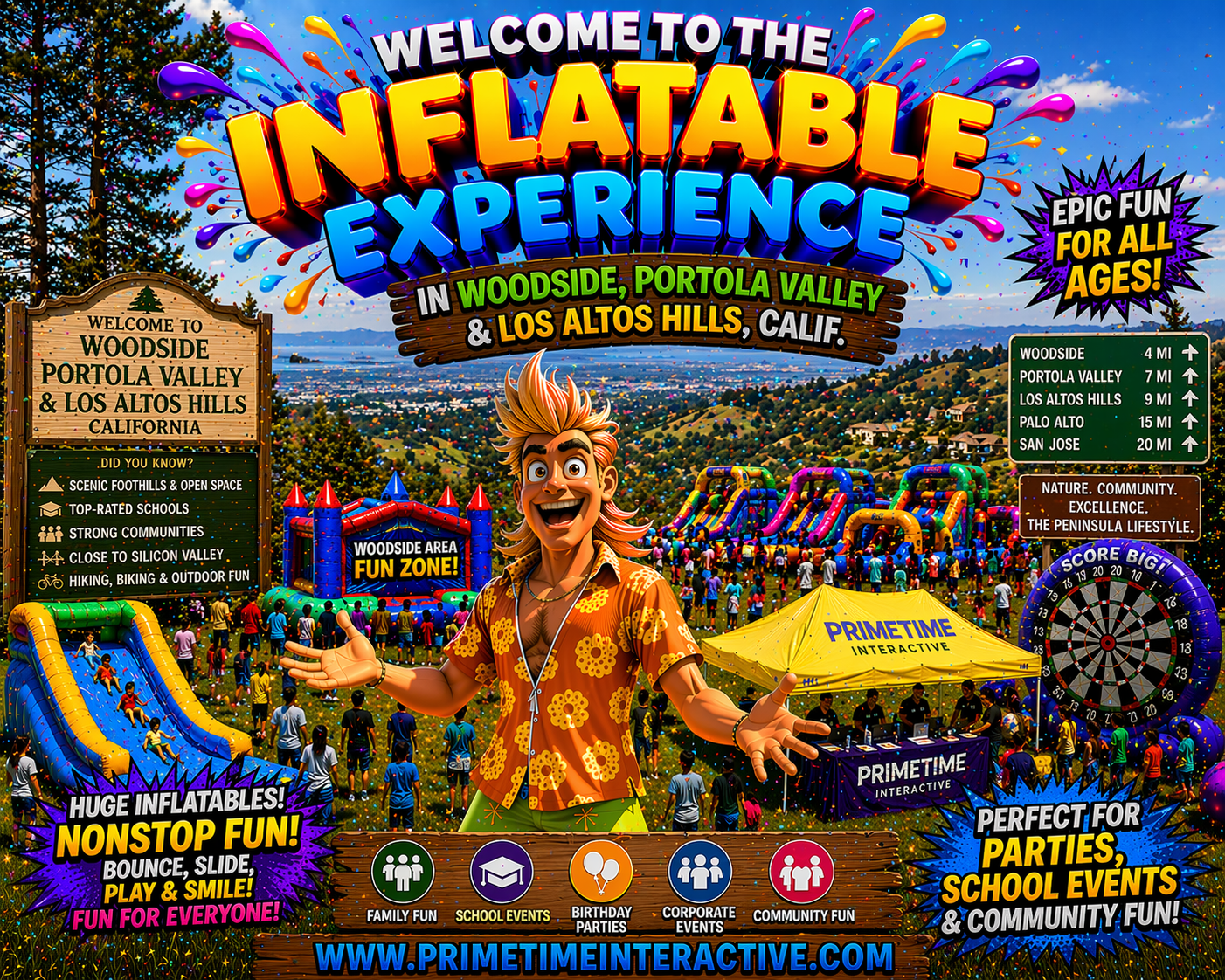 Woodside Portola Valley Prime Time Interactive northern california and bay area kids fun items party rental inflatable games bounce houses and ideas for kids teens adults children