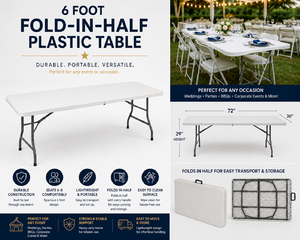 6FT PLASTIC FOLDING BANQUET TABLE