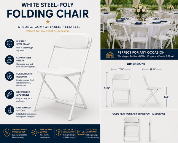 White Folding Chair (Steel-Poly)