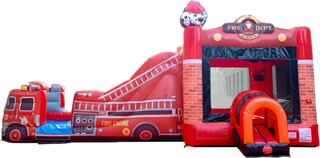 Fire Truck combo bounce house with a wet or dry slide