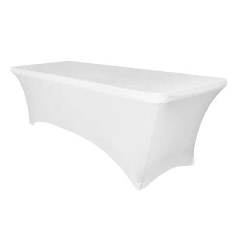 Rectangular 8 FT Spandex Table Cover - White