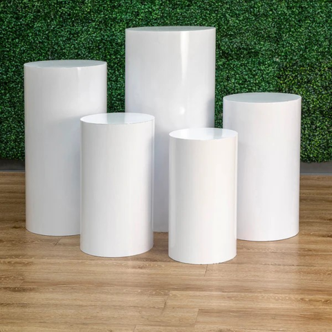 Metal Cylinder Pedestal Display Stands 5 pcs/set - White