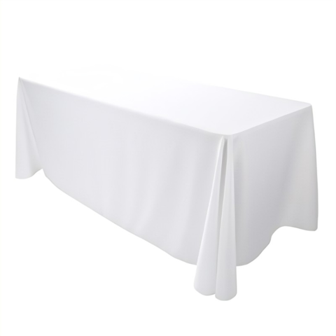 8ft White Polyester Tablecloth