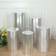 Metal Cylinder Pedestal Display Stands 5 pcs/set - Silver