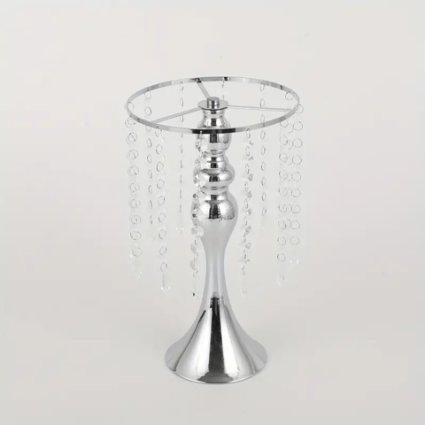 Silver Vase for Centerpieces with Chandelier Crystals