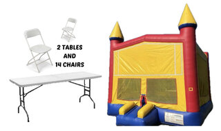 15x15 Red/Blue Castle with 2 Tables and 14 Chairs