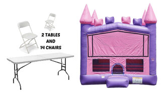 15x15 Pink Castle with 2 Tables and 14 Chairs Pack
