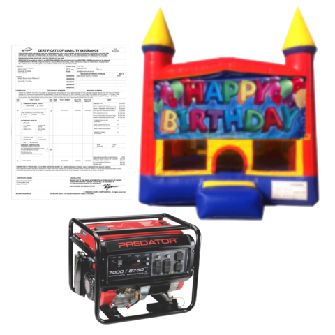 Happy Birthday 13'x13' Fun House Castle + Generator + Insurance Certificate