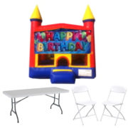 Happy Birthday 13'x13' Fun House Castle w/ 16 Chairs & 2 Tables