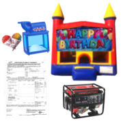 Happy Birthday Fun House 13x13 + Snow Cone Machine + Generator + Insurance Certificate 