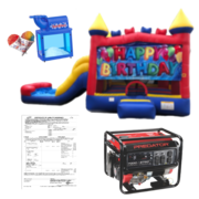 Happy Birthday Combo 4 in 1 Dry Bouncer + Snow Cone Machine + Generator + Insurance Certificate 