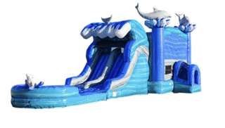 Flipper Bounce House With Dual Lane Water Slide And Deep Pool