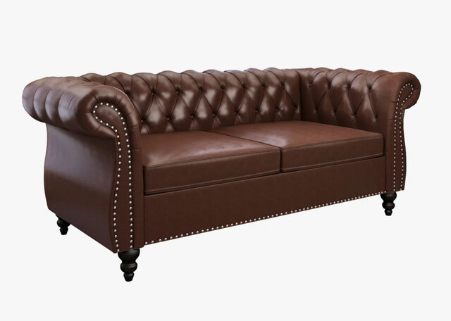 Brown Tufted Faux Leather Sofa
