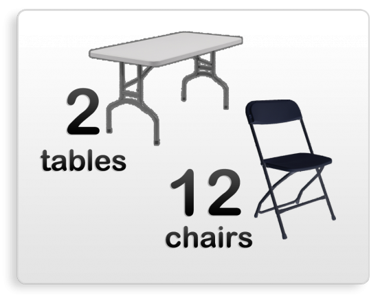 Table Chair Package (2 six ft tables &12 black chairs)