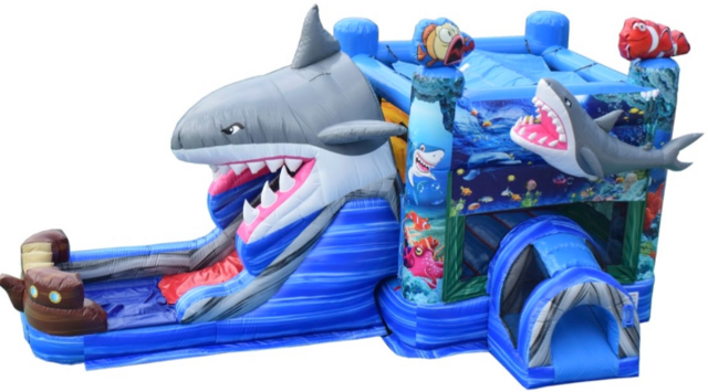 Wet Shark Combo Bounce House with Slide