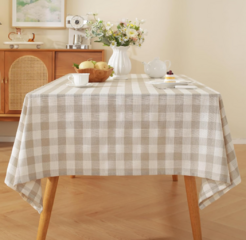 Beige Gingham Tablecloth