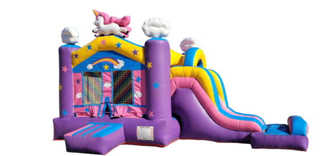 Unicorn Mini Bounce House Wet Slide Combo