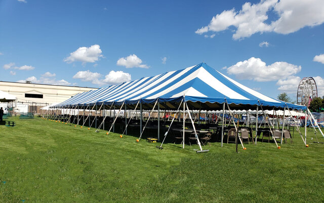 30' x 150' Canopy Blue and White Stripes 