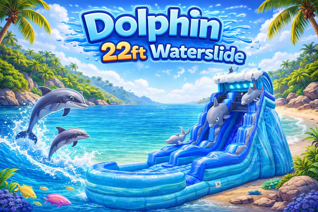 Dolphin 22Foot Tall Waterslide - 40Feet Long