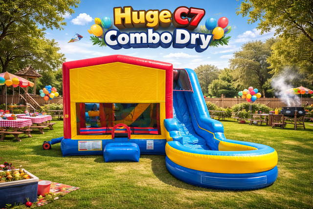 Huge C7 Combo Obstacle Course with Slide & 2 Basketball Hoops