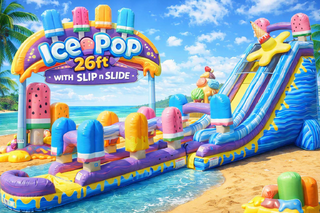 Ice Pop 26ft Waterslide w/ Slip n Slide - 75 ft Long