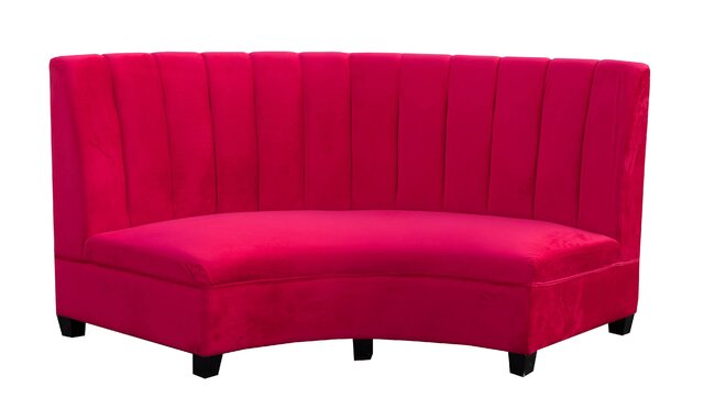 Red Velvet Sophia Curved Sofa
83in Long, 35in High, 42in Deep