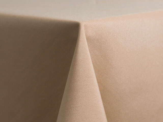 Taupe Polyester 120in Round Tablecloth Fits our 60in Round Tables to the floor
