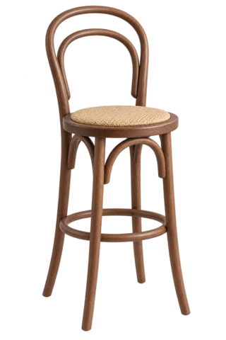 Stool - Walnut Bentwood Stool with Rattan Seat