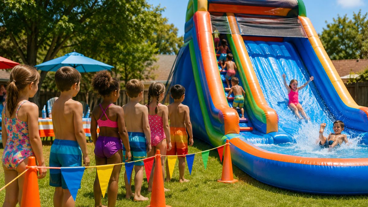 Summer fun on the water slide