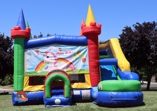 Unicorn Rainbow Party Jumper and Slide