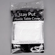 Stay Put 60" Round White Plastic Disposable Table Cover