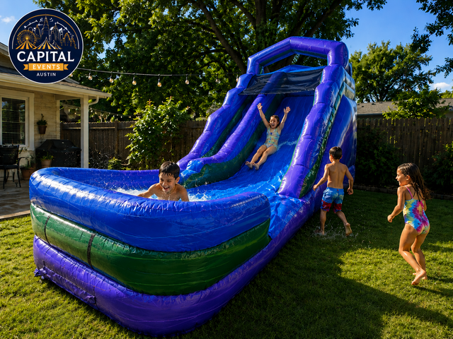 14ft Purple Oasis Wet/Dry Slide rental Austin TX