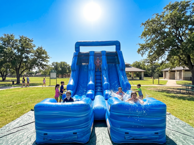 16ft Blue Marble Double Lane Water Slide rental in Austin TX