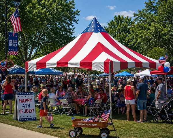 20x20 High Peak American Flag Tent rental Jarrell TX Fourth of July patriotic community event north Williamson County IH-35