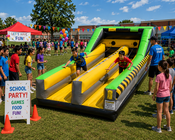 Caution Double Lane Bungee Run rental Buda TX BISD Cougars school carnival Garlic Creek Whispering Hollow HOA Hays County Garlic Capital of Texas