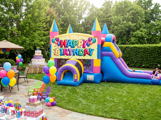 Happy Birthday Pink Bounce House Combo rental Austin TX