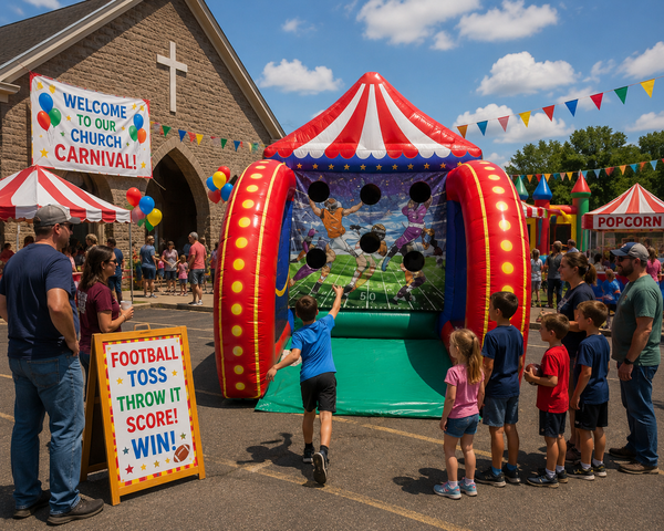 Inflatable Football Toss rental Kyle TX KISD Elks school carnival Plum Creek HOA Hays County