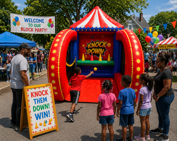 Inflatable Knockdown Game rental Kyle TX KISD Elks school carnival Plum Creek HOA Hays County