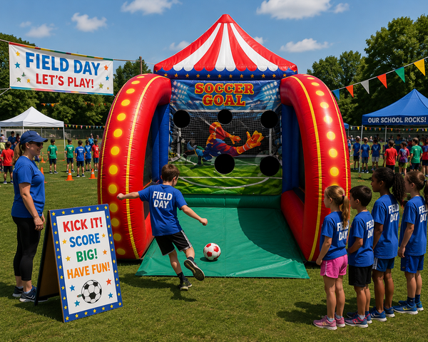 Inflatable Soccer Game rental Kyle TX KISD Elks school carnival Plum Creek HOA Hays County